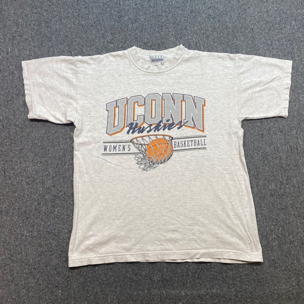 Gear For Sports UCONN Huskies TShirt Sz L Mens Gray Skater 90s Made in USA Tee